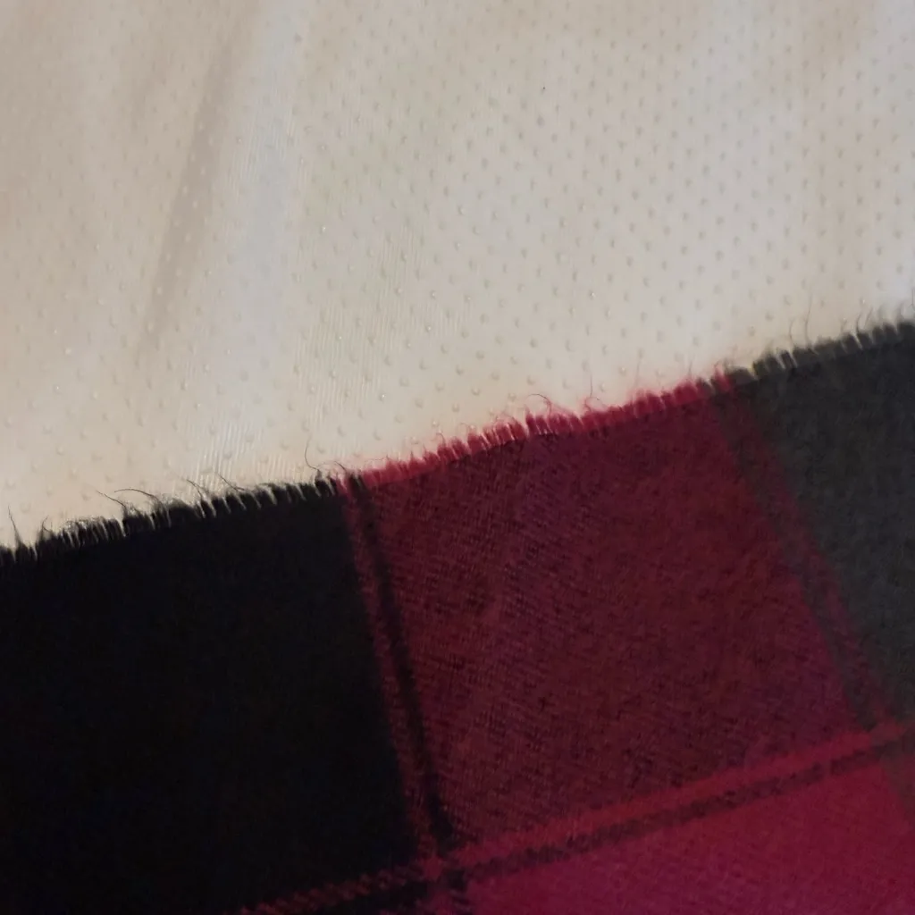 Plaid Color Block Scarf Grays Reds Magenta 12”x68” Fringe Gray - Image 6