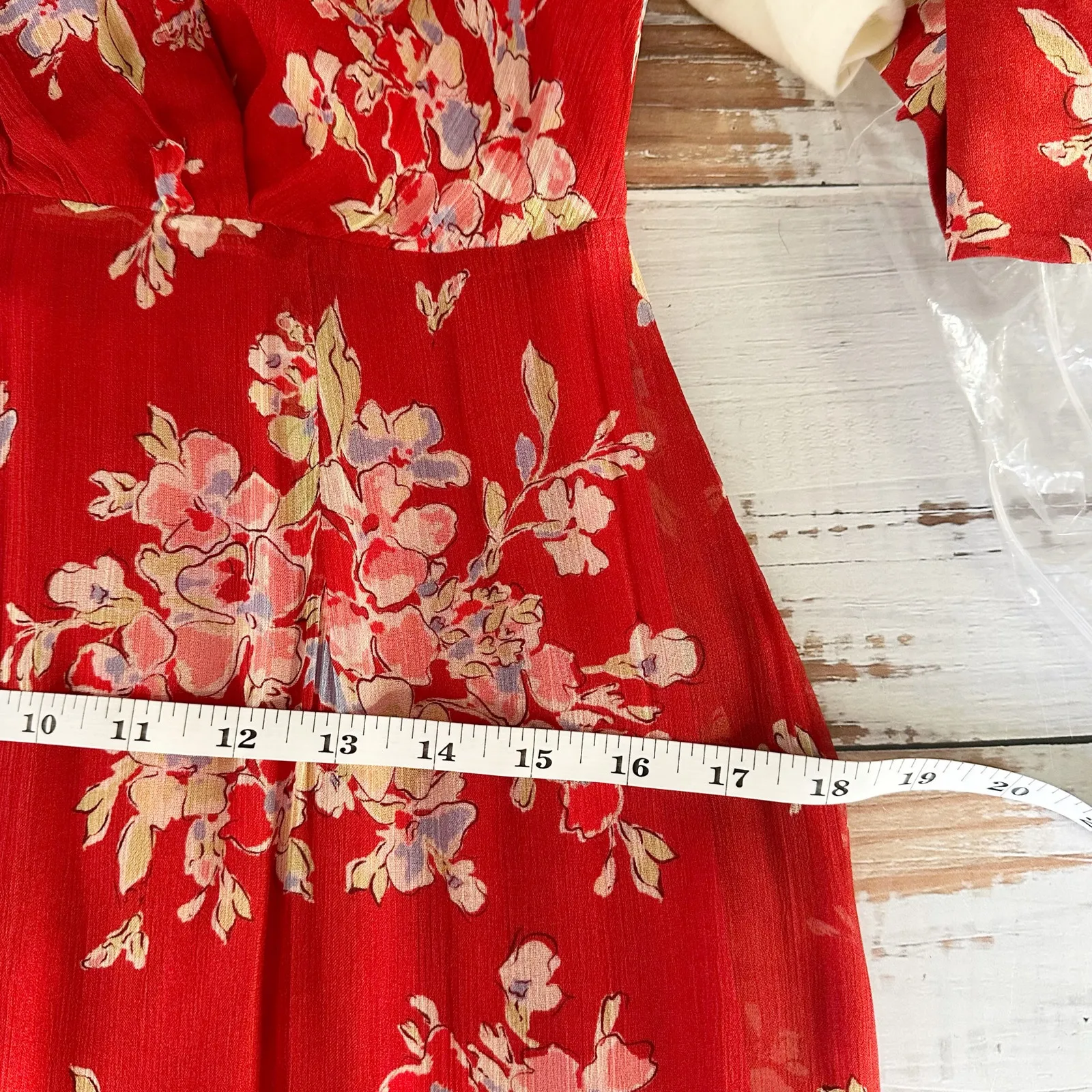 Rixo Elsie Chiffon Midi Dress in Red Bouquet Floral Merlot Size XS - Image 9