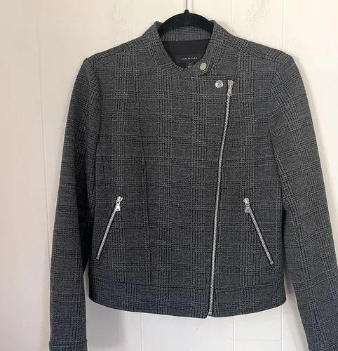 Ann Taylor Grey Plaid Zip Up Jacket Blazer ~ Pockets, Lined ~ Women’s Size 2 - Image 2