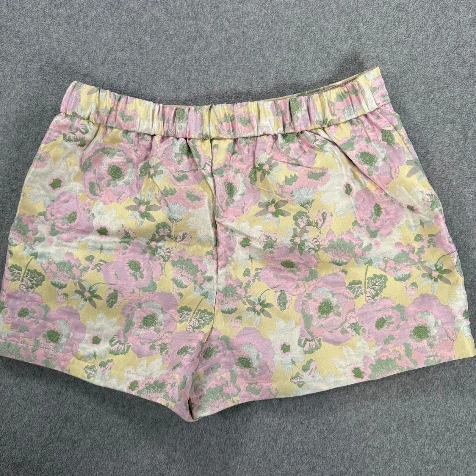 TCEC High Rise Flat Front Shorts Women's Medium Pink Yellow Pull On New - Image 9