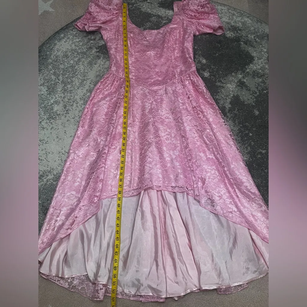 Dance Allure vintage formal dress 80s pink high-low lace puff sleeves drop waist - Image 9