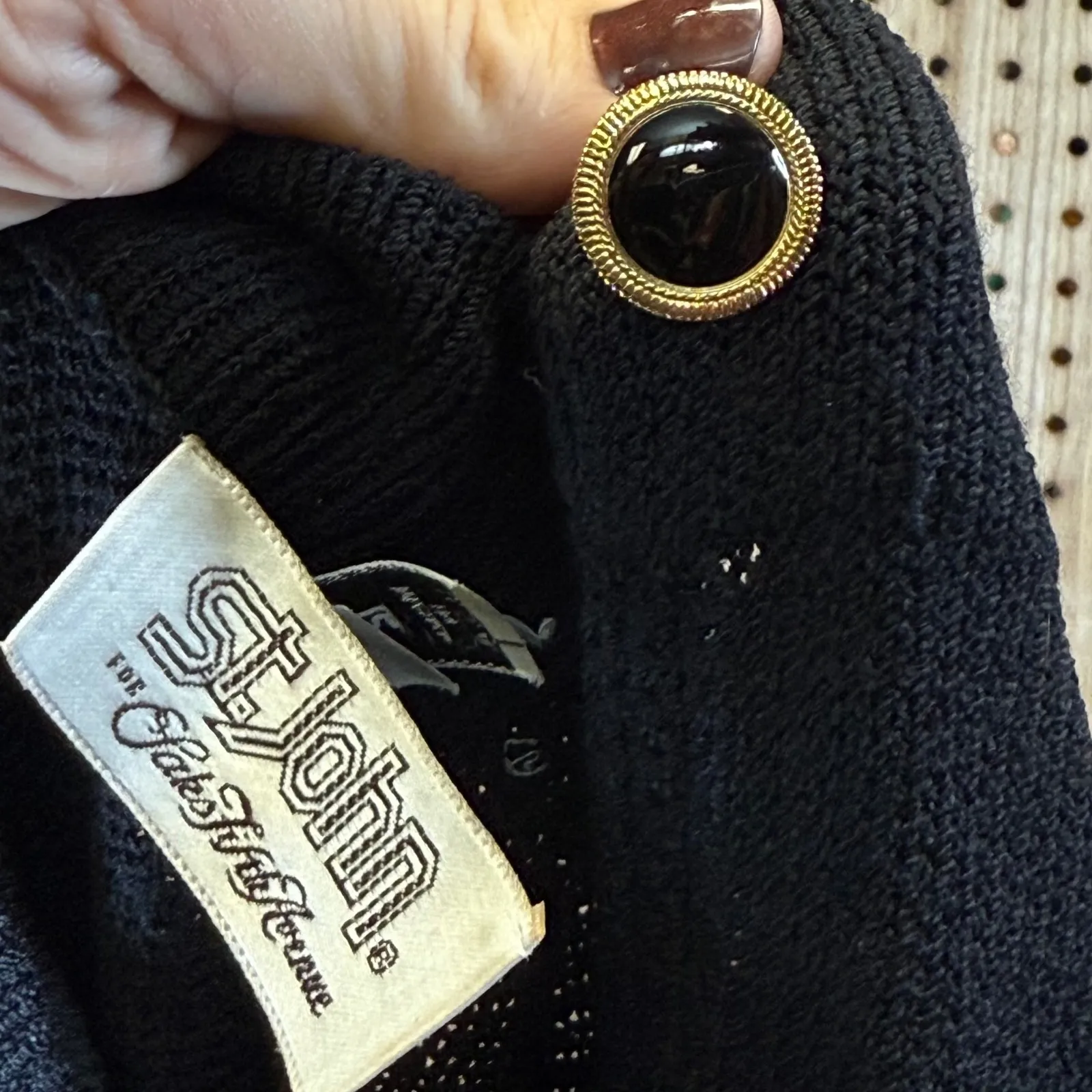 Vintage St Johns Saks Black‎ Knit Dress Long Sleeve Mock Neck Fitted Cocktail - Image 10