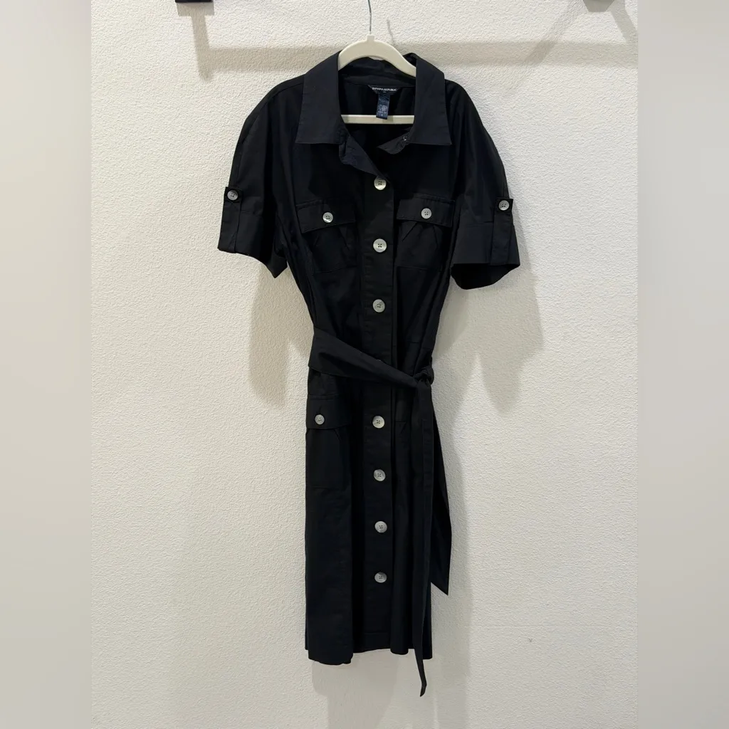 Banana Republic Black Utility Belted Shirt Dress Size 4 | Button Front Safari - Image 2