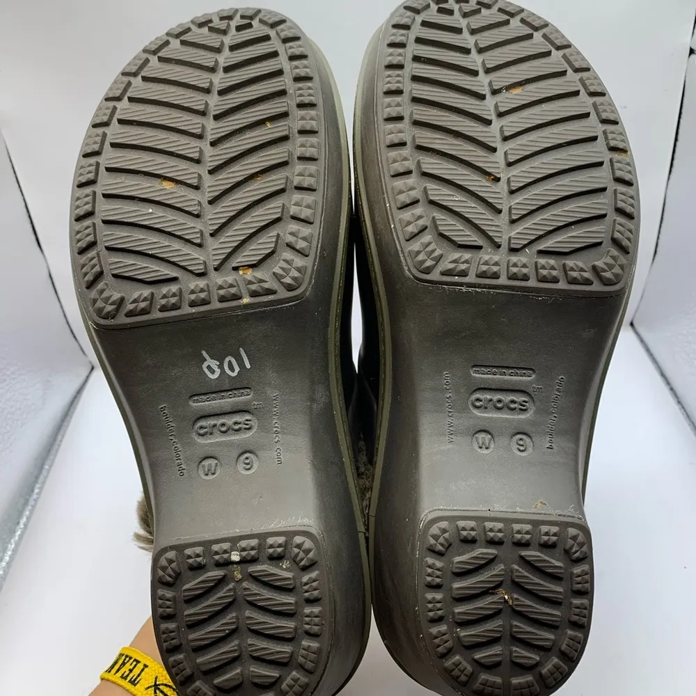 Women's Crocs Eva Cobbler Rubber Fur Lined Wedge Heel Clogs Brown Size 9 - Image 6