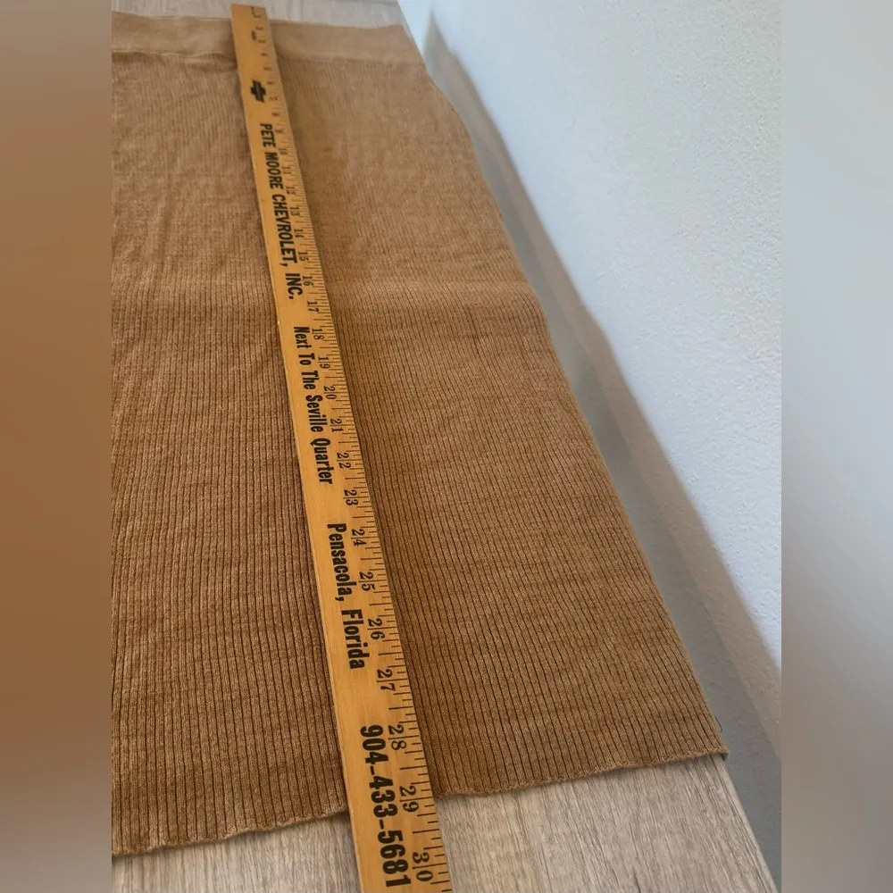 Free People Knit Midi Skirt Tan Side Slit Slim Boho Country Date Night Size XS - Image 5