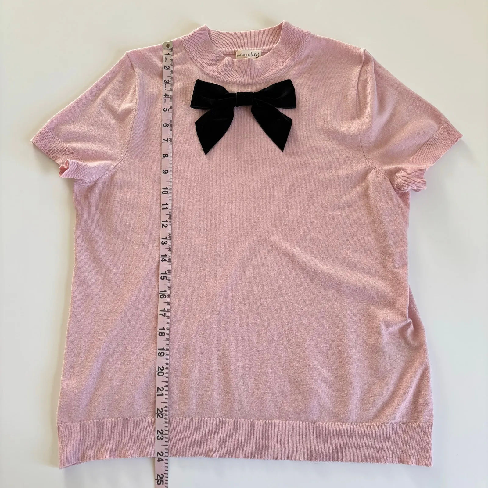 Maison Jules Short Sleeve Black Bow Pullover Sweatshirt Pink Women’s Large - Image 4