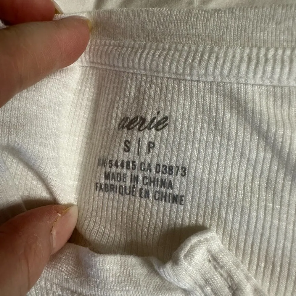 Aerie White Ribbed Long Sleeve Henley Top Women's Small - Image 3