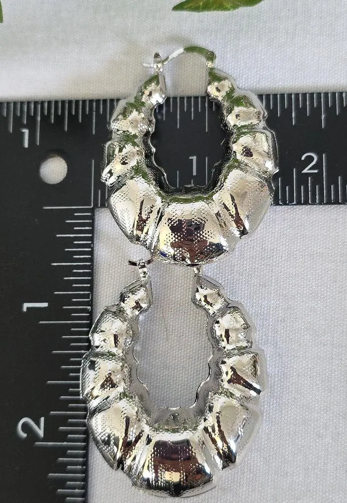 Chunky White Gold Filled Hoop Earrings Greek Key Design Silver - Image 7