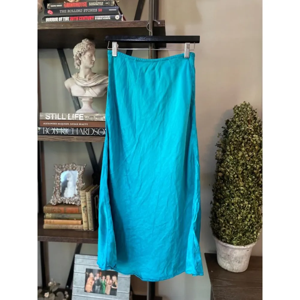 Club Monaco Bias Midi Skirt Blue Womens Size 2 - Image 9