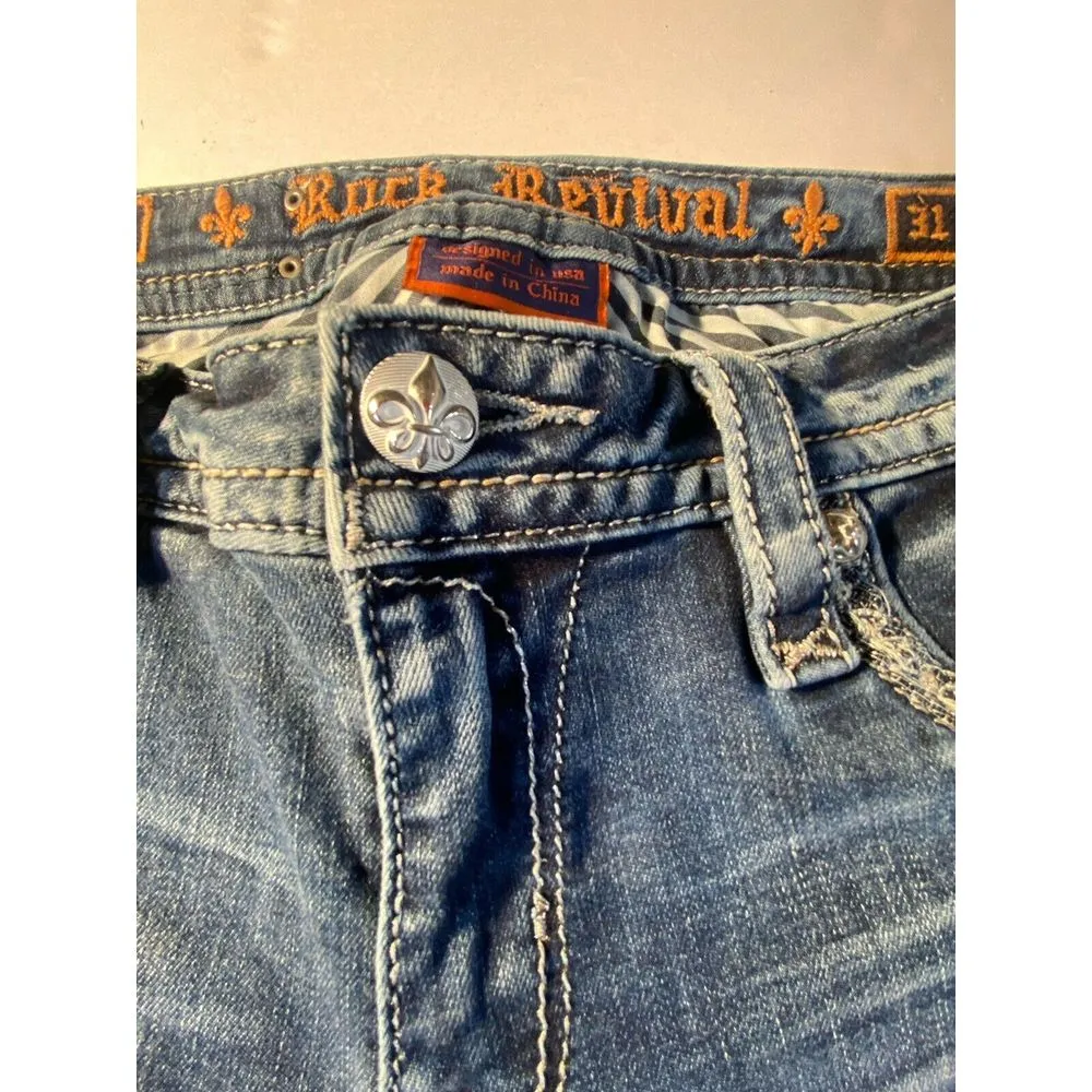 Rock & Republic Women Jean Sz 31 Manisa Studs‎ rhinestones Bling Cropped Western - Image 7