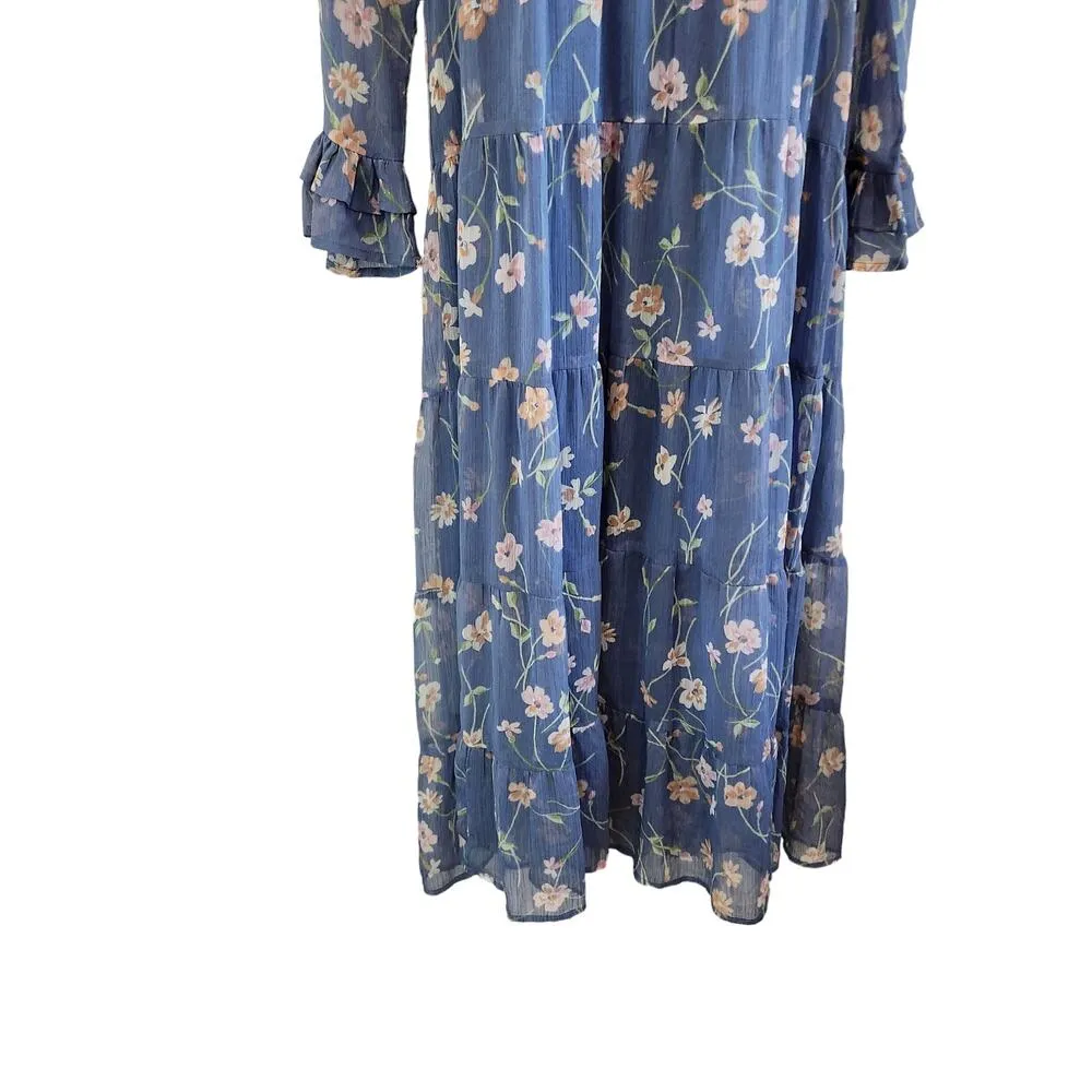 Patrons of Peace Blue Floral Maxi Dress with Long Flutter Sleeves size XS - Image 4