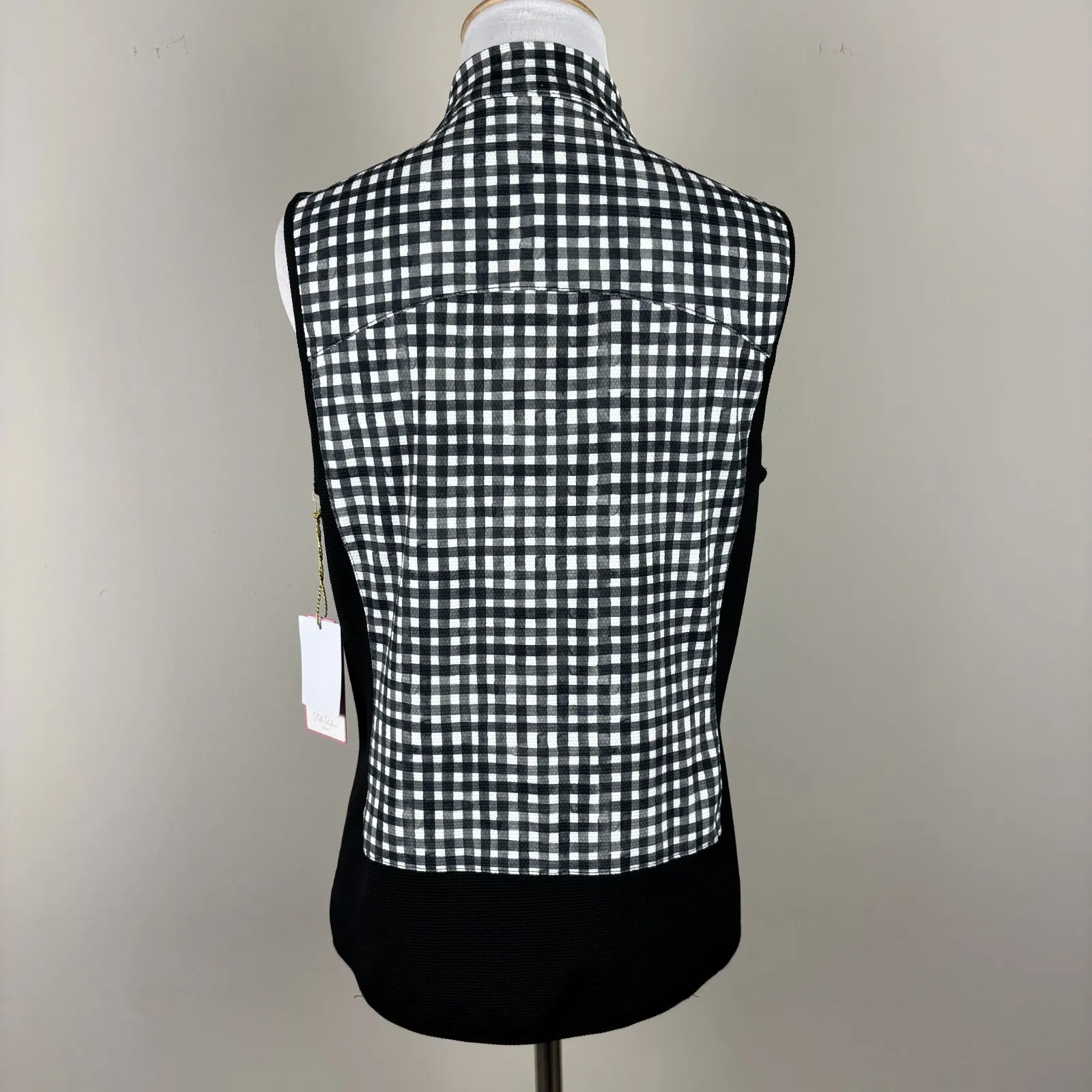 Stella Parker Vest Women XS Black White Gingham Full Zip Stretch Mock Neck UPF‎ - Image 7