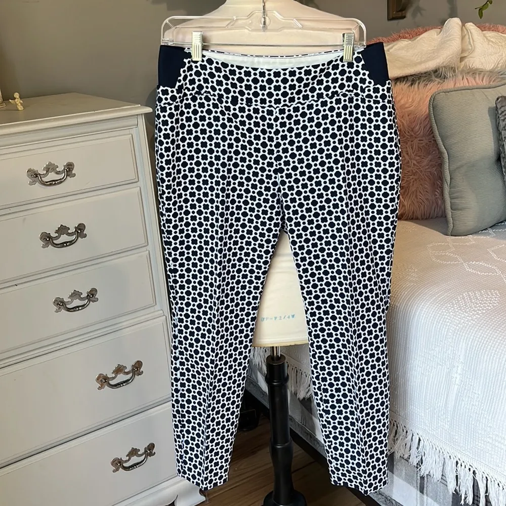 Investments Petites Comfy Pull On Pants Navy Print Cotton Stretchy Womens 10 P - Image 3