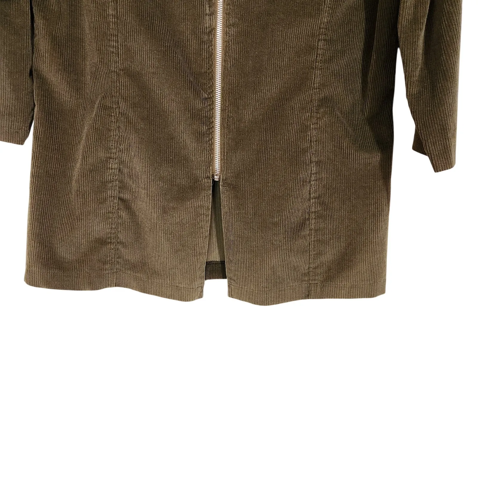 Yenny Brown Retro 3/4 Sleeves Zip Front Collared Corduroy Blazer Jacket Large - Image 4