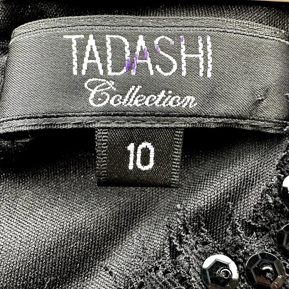 Tadashi Shoji Collection Dress Drop Waist Knee Length Lace Pleated Black 10 - Image 2