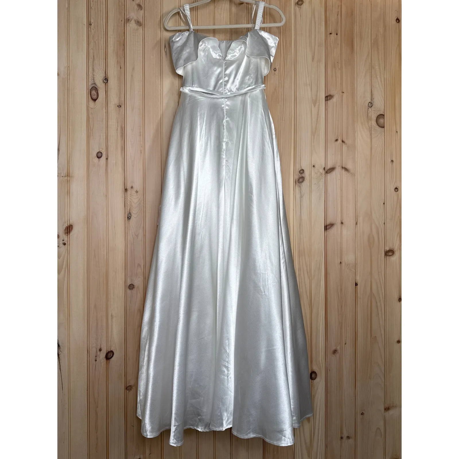 NWT Lulus Greatest Hits White Satin Off-the-Shoulder Maxi Dress Bridal Wedding S - Image 7