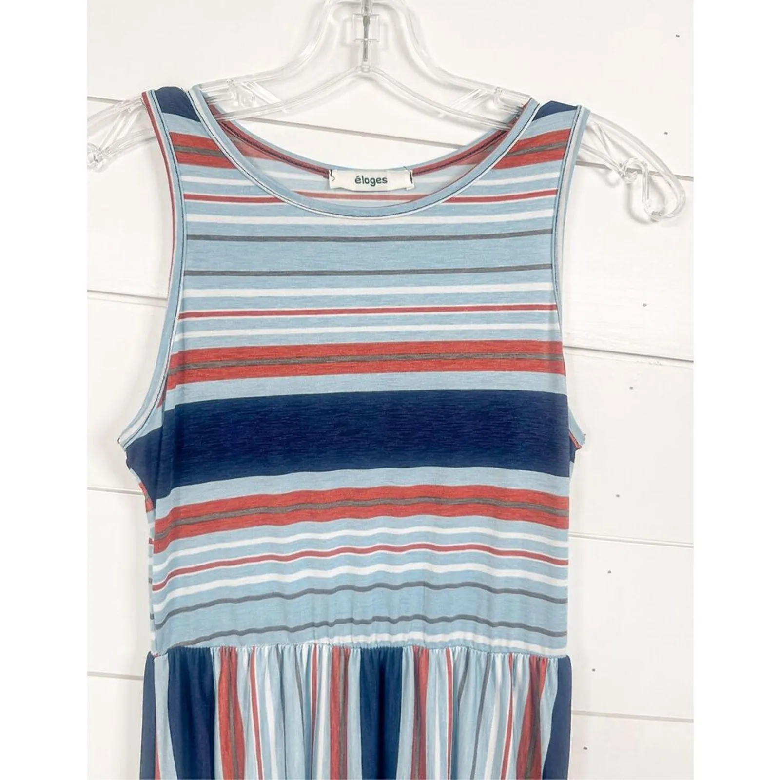 New Eloges Women's Sleeveless Striped Knit Pullover Tank Dress Multicolor Small Blue - Image 5