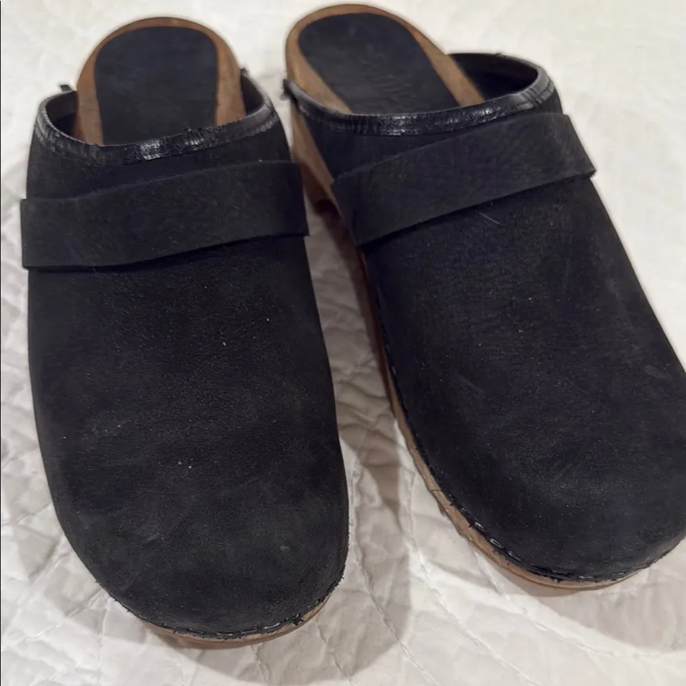 Sanita Black Leather Mules with Wooden Sole Size 8.5 - Image 3