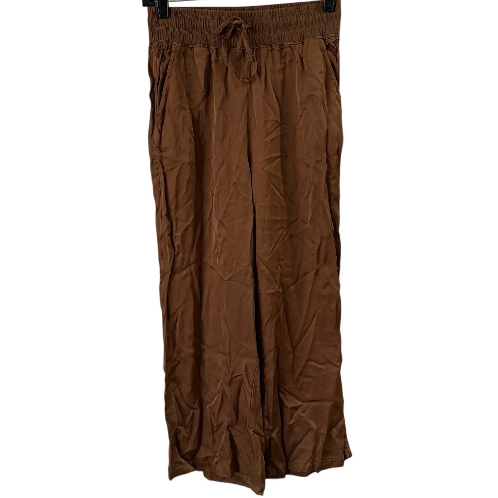 Melissa Nepton Orti Satin Pant Womens XS Brown Flowy Wide Leg Drawstring Waist - Image 3