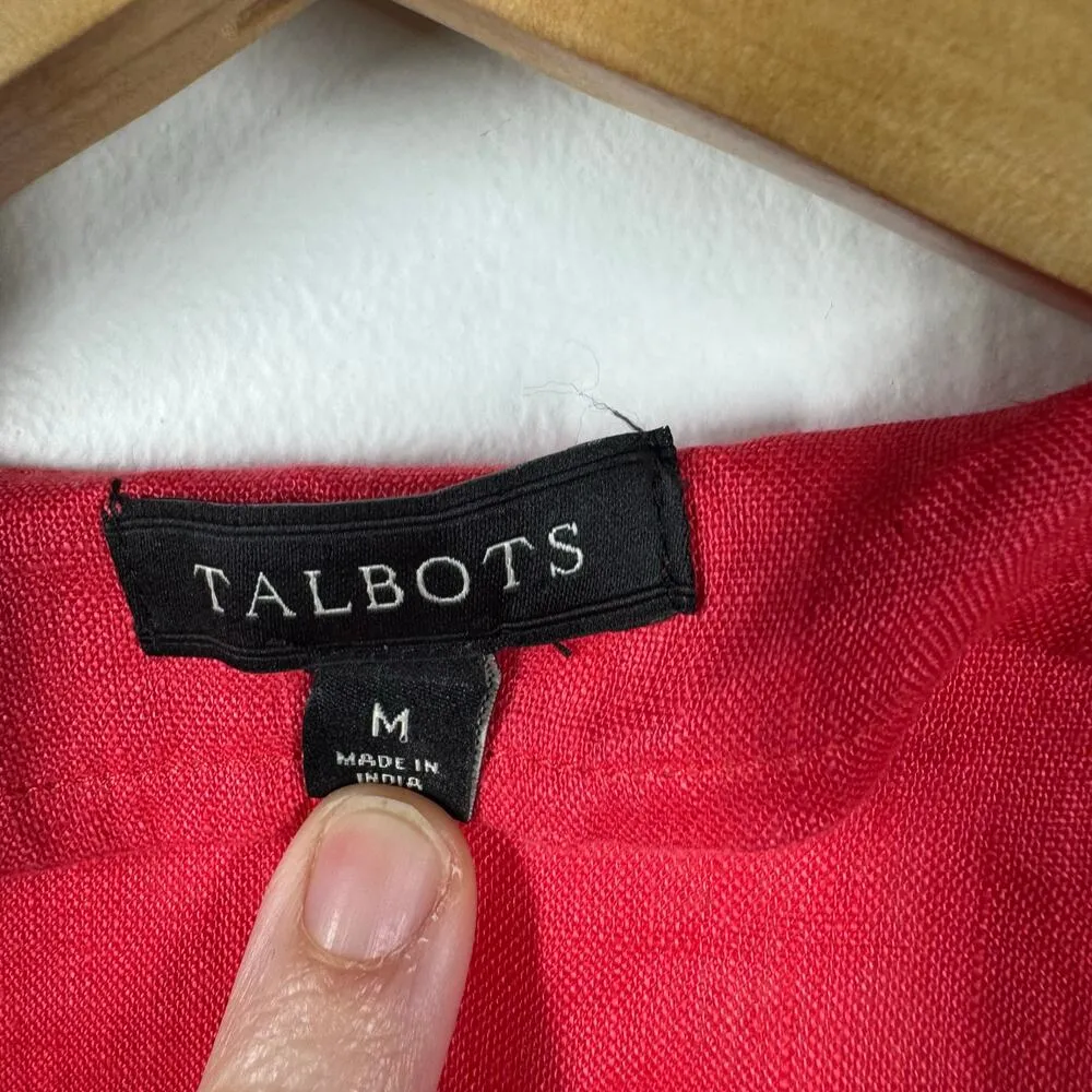 Talbots Top Women M Red Linen Shell Beaded Neck Detail Tunic Beach Spring Coast - Image 5