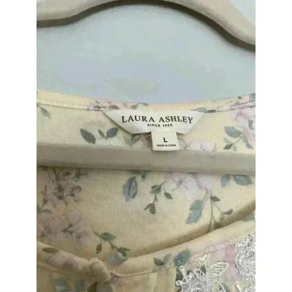 Cottagecore Prairie Floralcore VTG Laura Ashley Floral Lace Pajamas Yellow L - Image 5