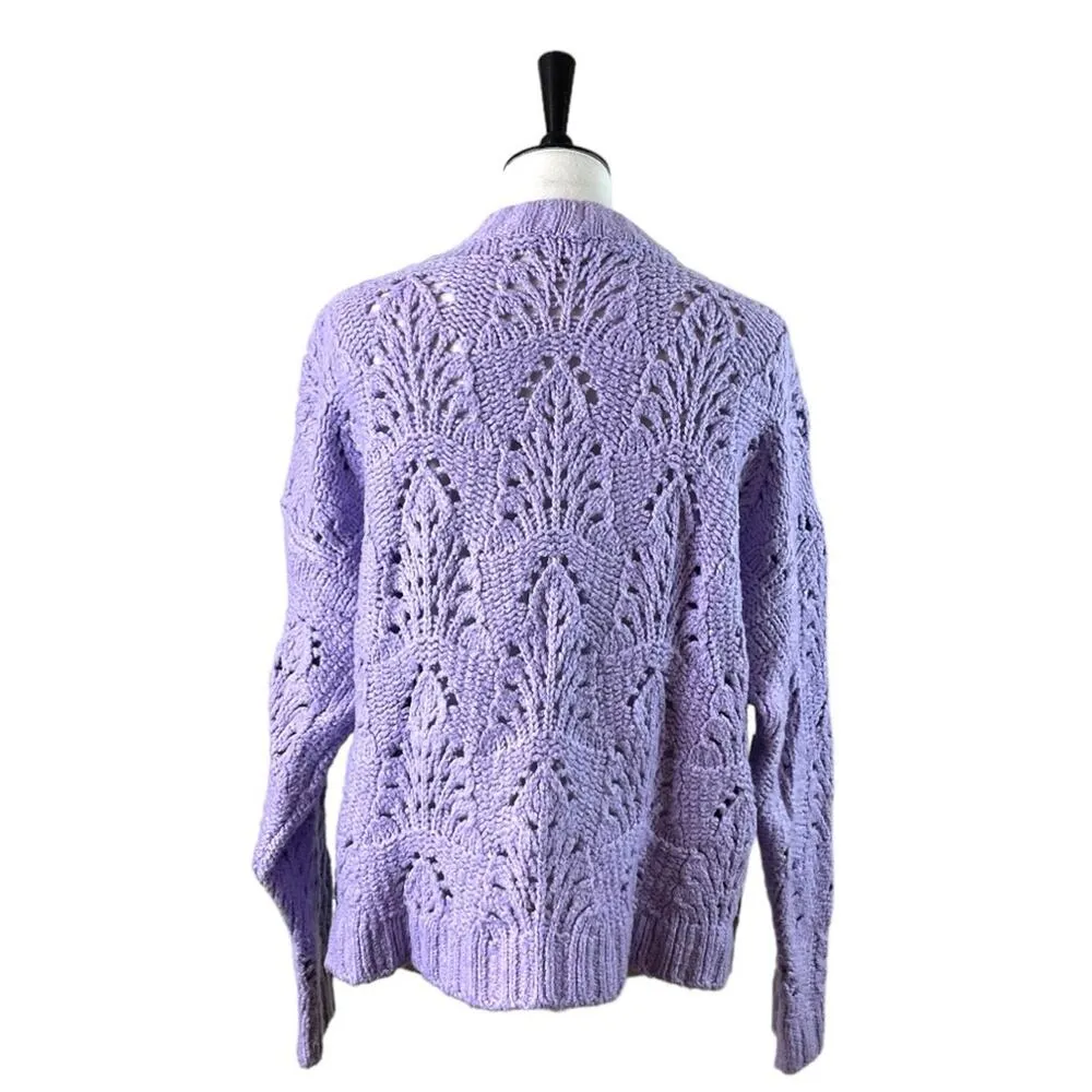 Aerie Sweater Chunky Knit Pointelle Crochet Oversized Purple Women’s Size Small - Image 5
