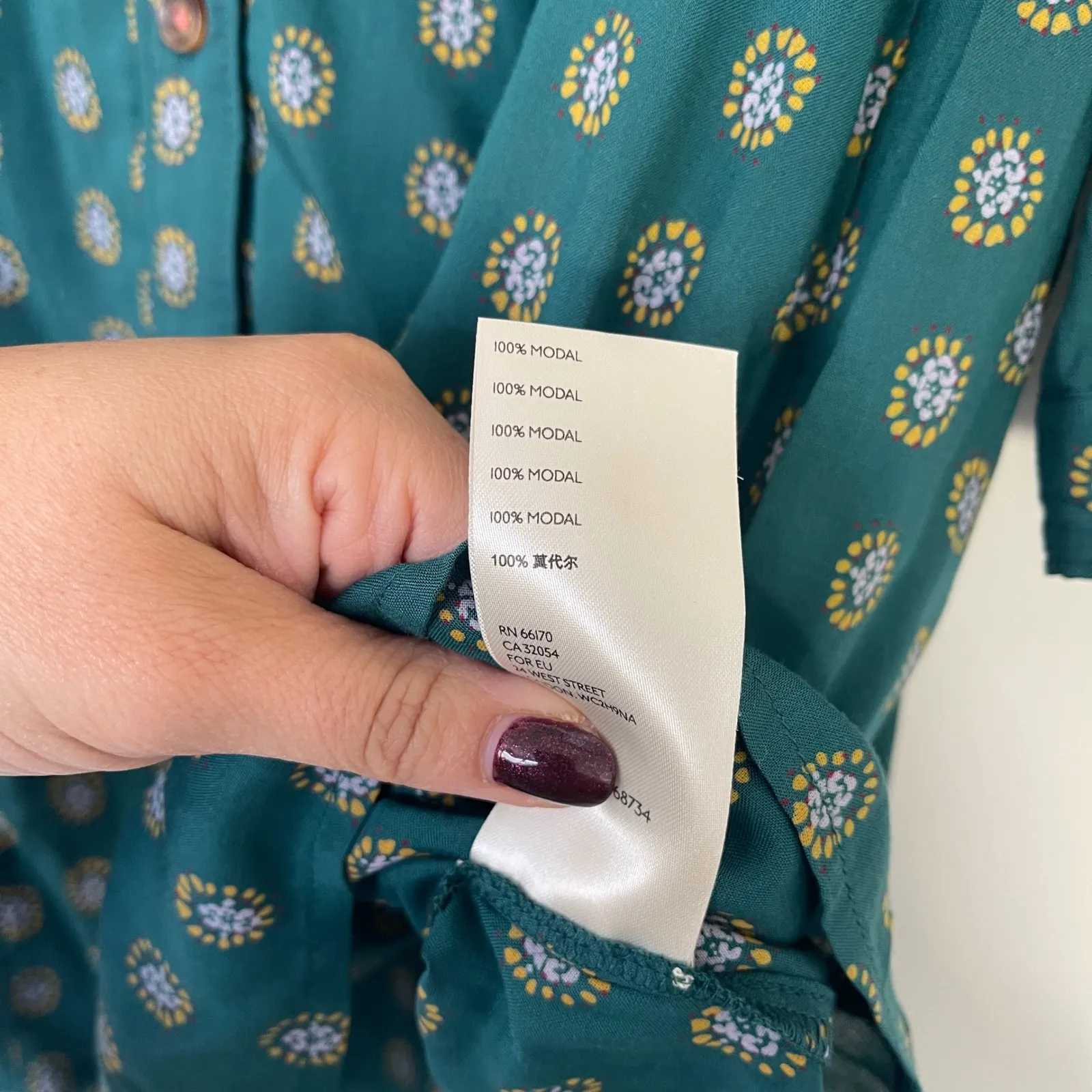 Anthropologie Maeve Monika Teal Print Button Down Tunic Shirt Women's Medium - Image 7