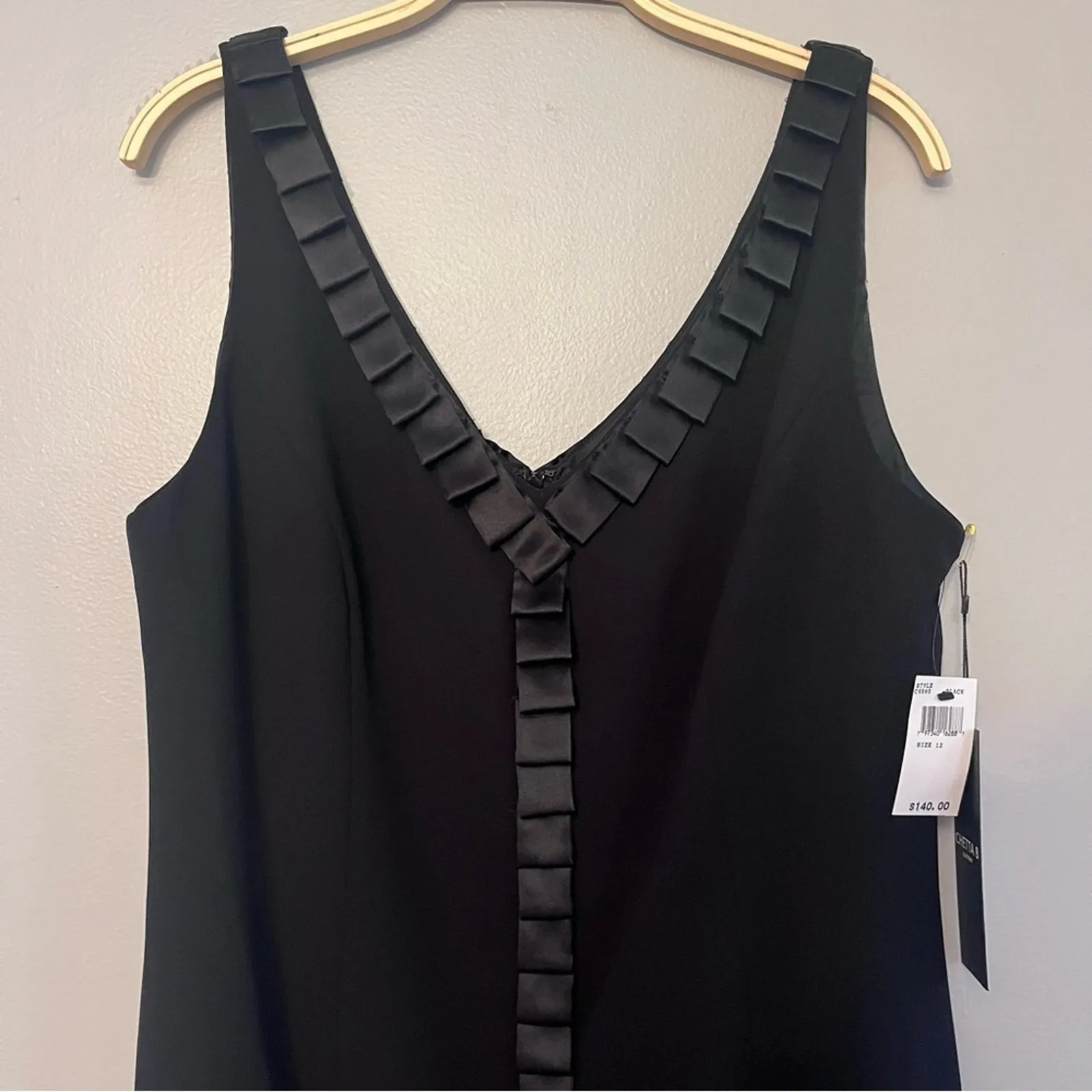 Chetta B Women's Black V-neck Sheath Dress Sz 12 - Image 4