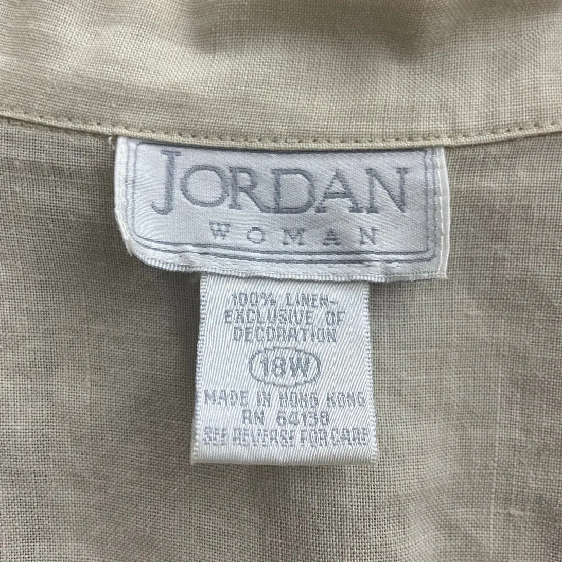Vintage Jordan Linen Shirt Womens 18W Button Front Pocket Collar Short Sleeves - Image 2