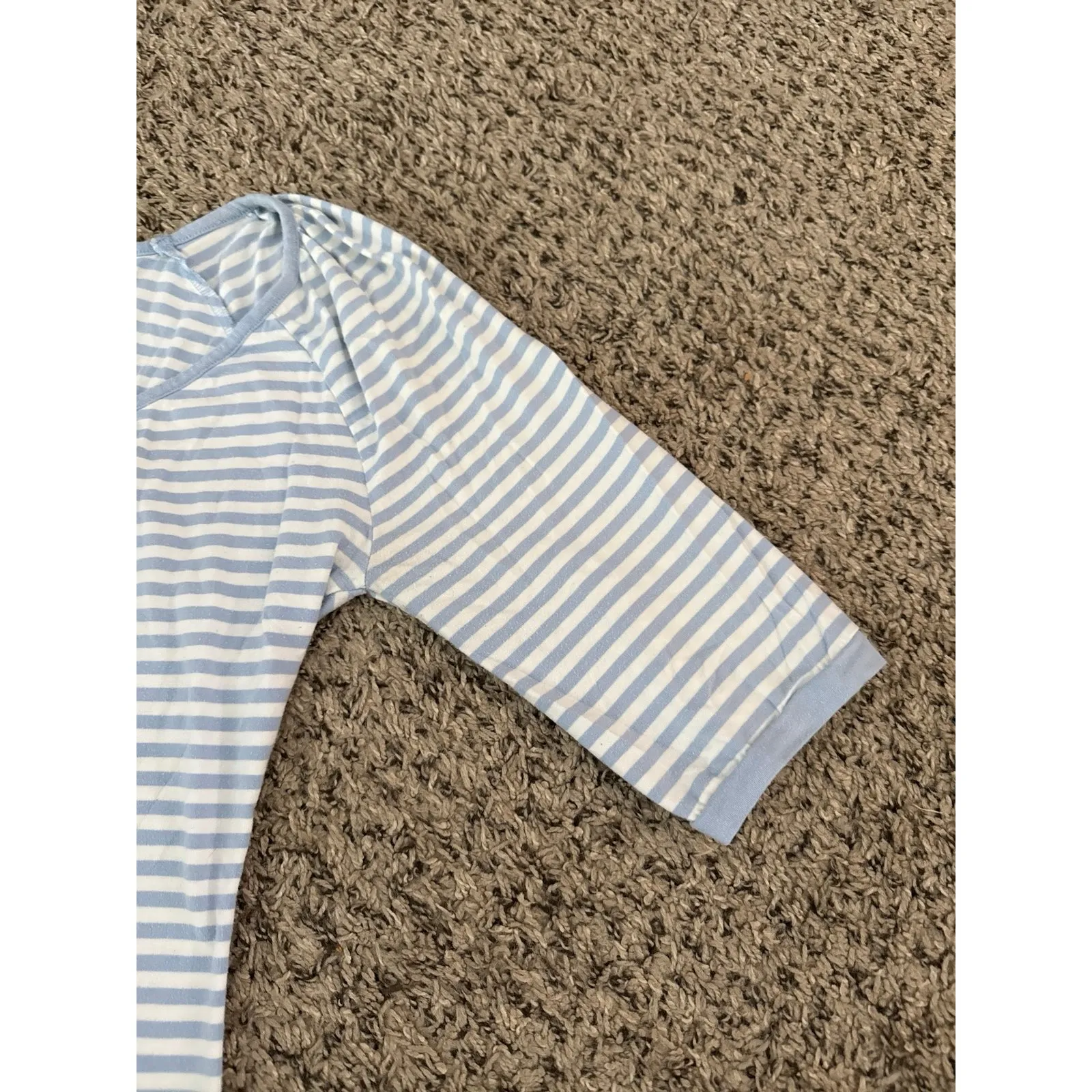 Gap Women's White Blue Stripped Quarter Sleeve Top Size Medium - Image 5