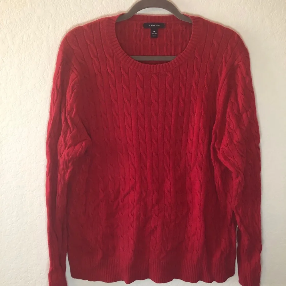 Lands’ End Sweater Red Crew Neck Cableknit Sweater Sz 1X GUC - Image 2