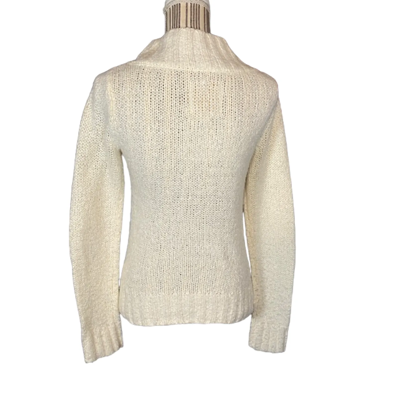 Energie Women’s Cream V-Neck Knit Pullover Sweater Size Medium - Image 2