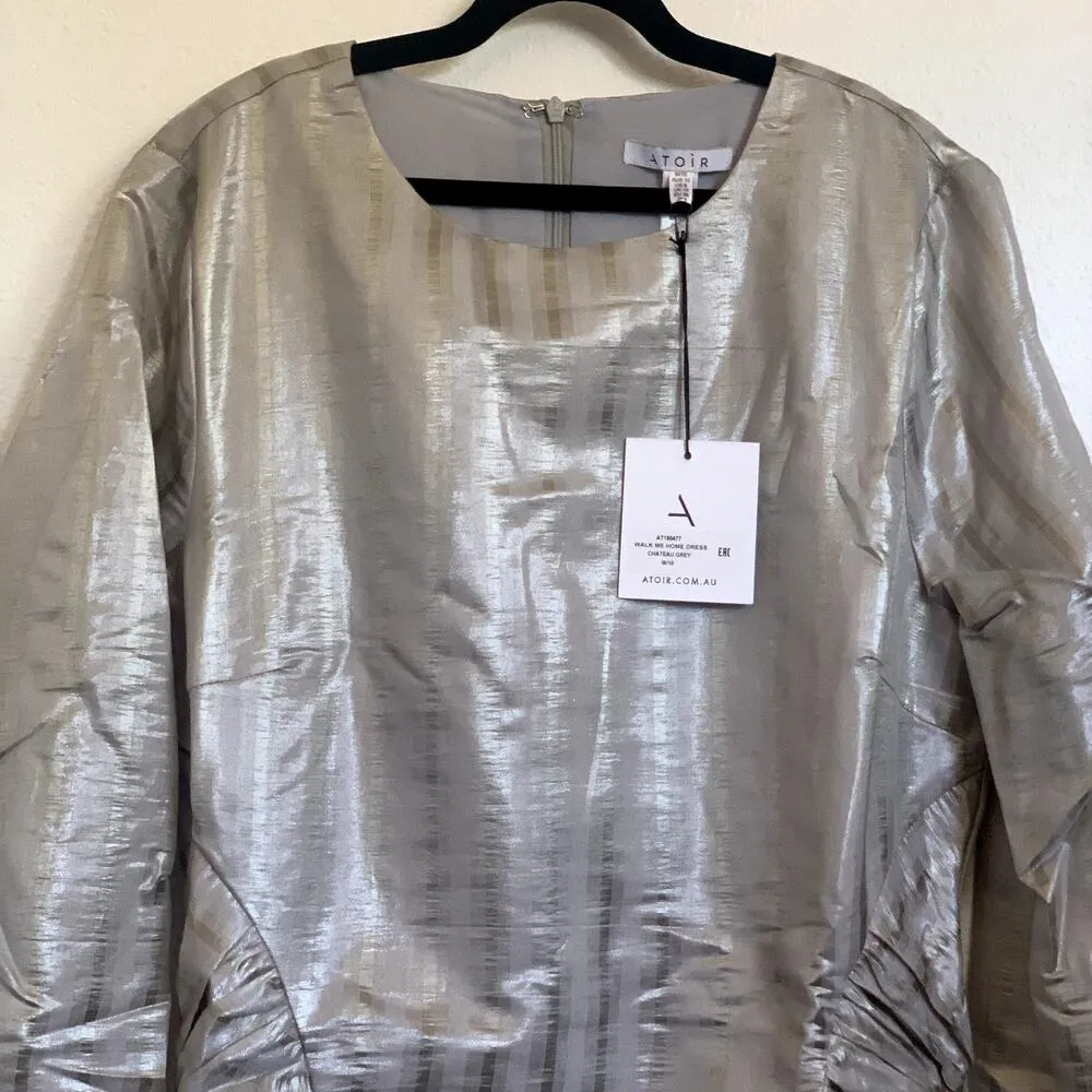 NWT Atoir Walk Me Home Metallic Cocktail Mini Dress in Silver/Gray Size 6 - Image 4