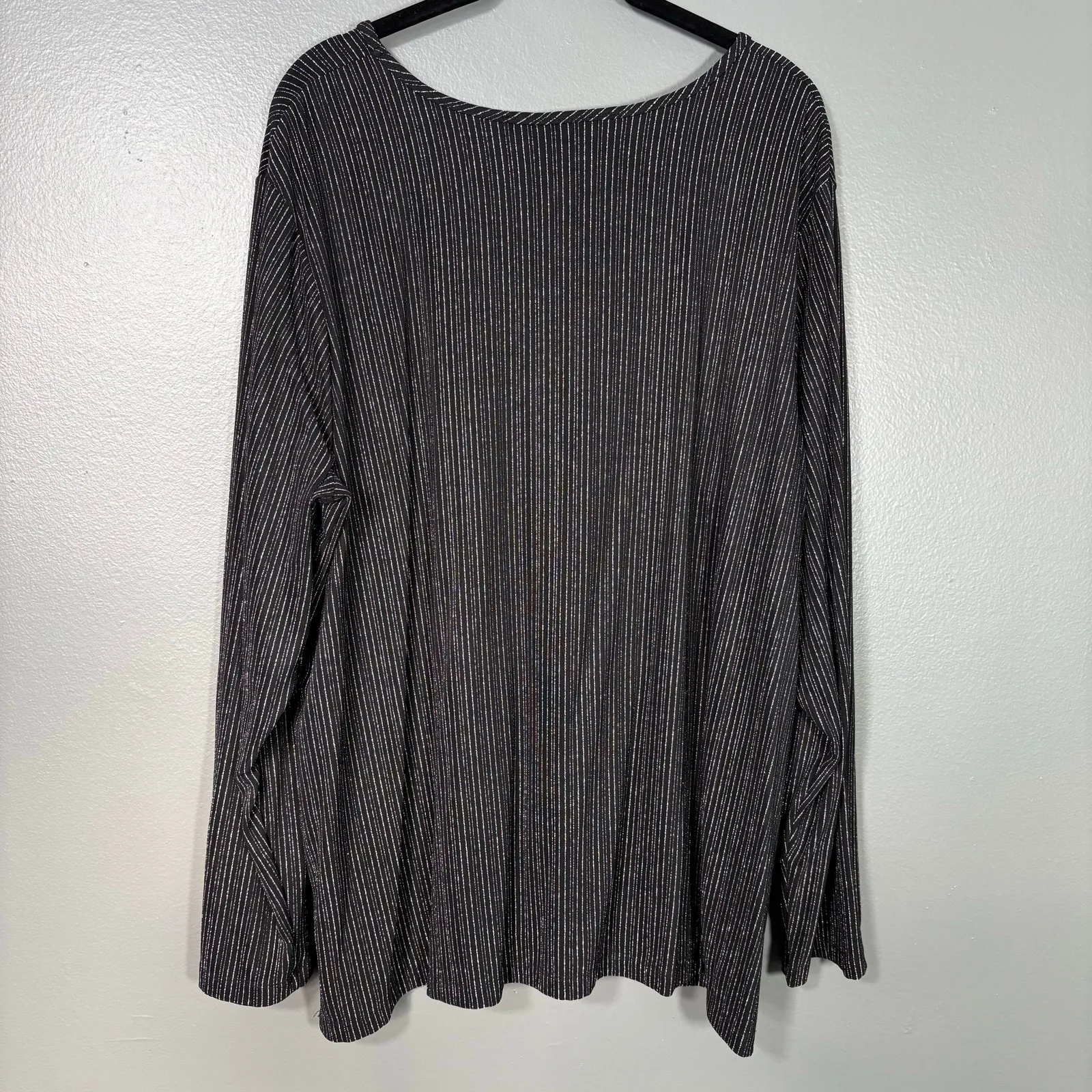 Susan Graver Minimalist Glam Black & Silver Striped Top - 2X - Women's Plus Size - Image 5