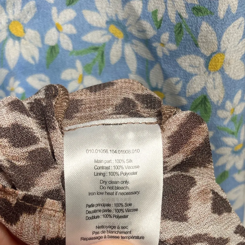 Rixo 100% Silk Long dress colorful Meadow Leopard Mix print size SMALL Women’s Blue - Image 10