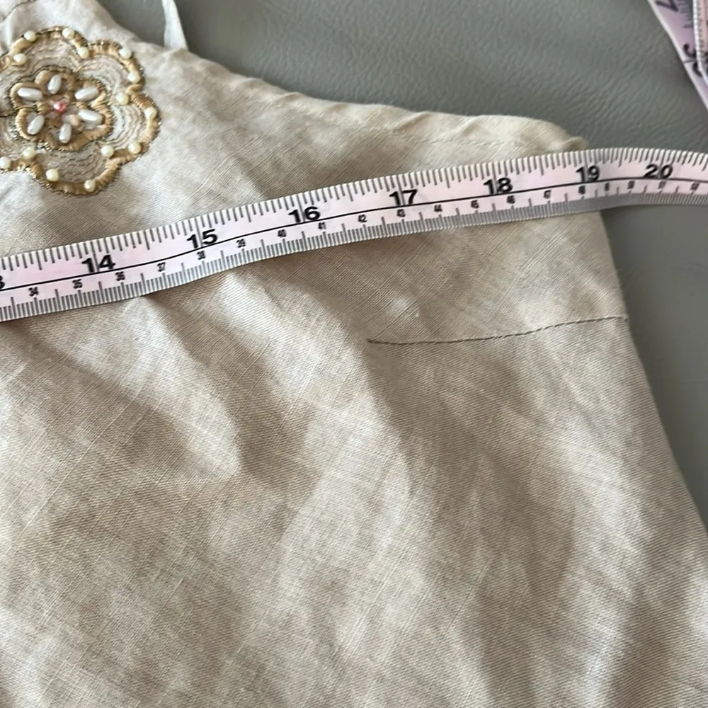 Handmade Linen  Floral Beads Embroidery Aprox L - Image 13