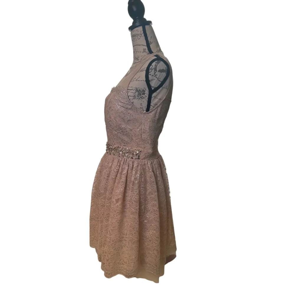 City Studio Size 9 Champagne and Silver Homecoming Dress Lace Tulle Gemstones Pink - Image 5