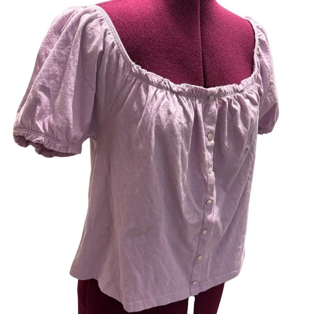 AMERICAN EAGLE AE Puff Sleeve Round Neck Off the Shoulder Tee Purple NWT Medium - Image 3