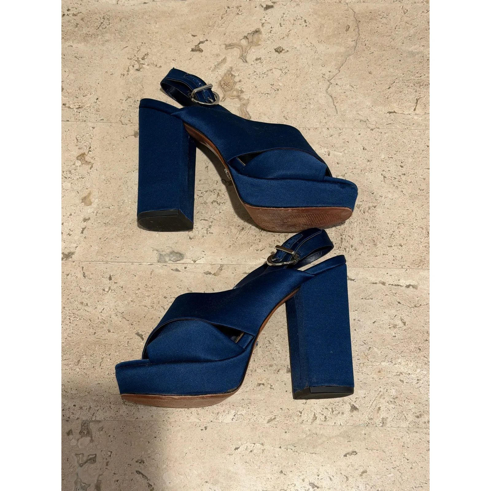 Schutz Millie Sandals Womens 7.5B Blue Satin Glam Dressy Heel Evening - Image 6