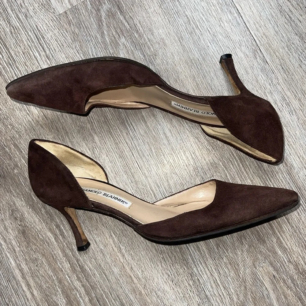 Manolo Blahnik D’Orsay Women's Brown Suede Heels Size 36.5 (US 6.5) - Image 5