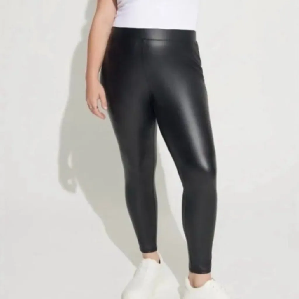 Torrid Classic Black Faux‎ Vegan Leather High Waisted Tapered Platinum Leggings - Image 3