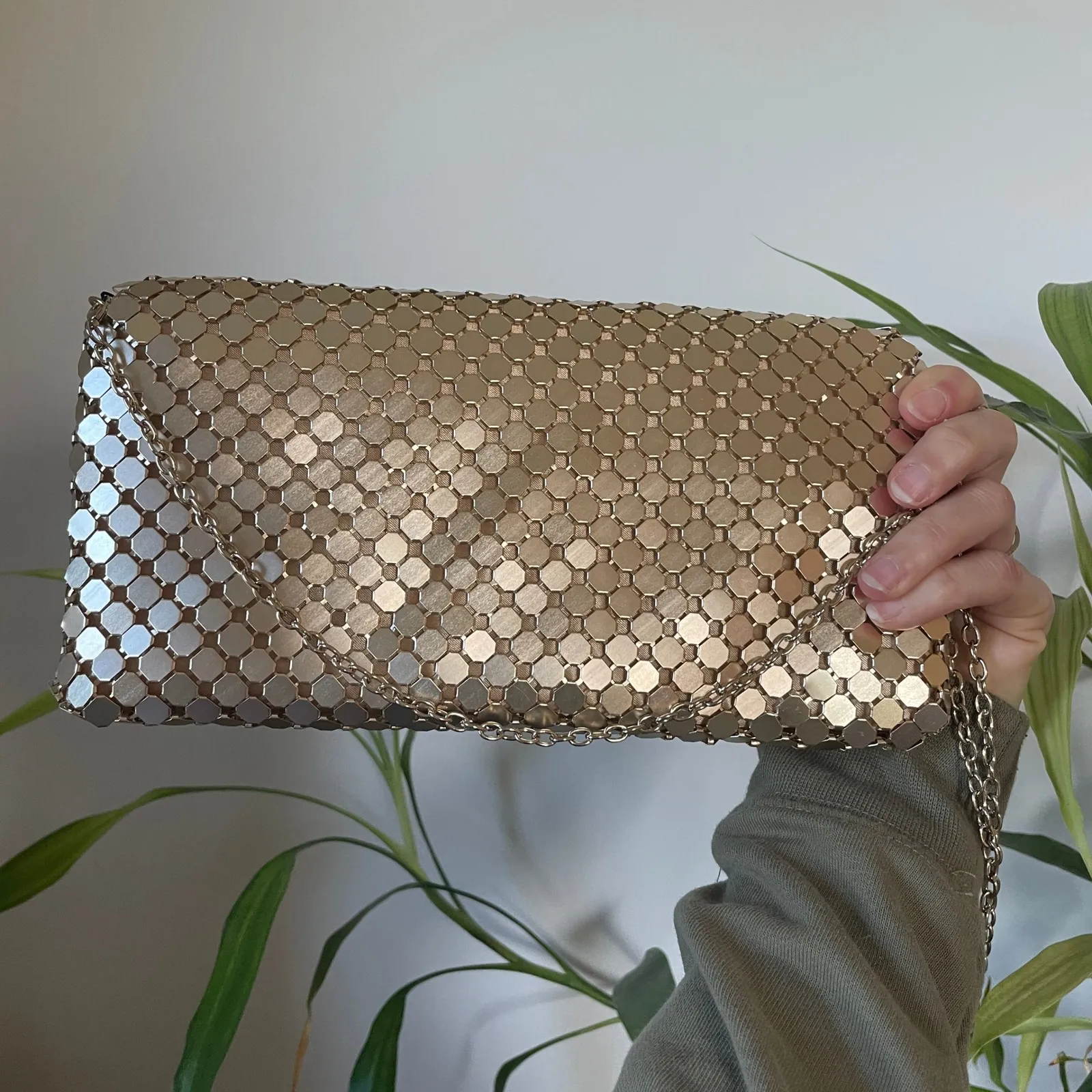 Cezanne Gold Metallic Rhinestone Evening Bag Clutch Octagon Chain Party Wedding - Image 3