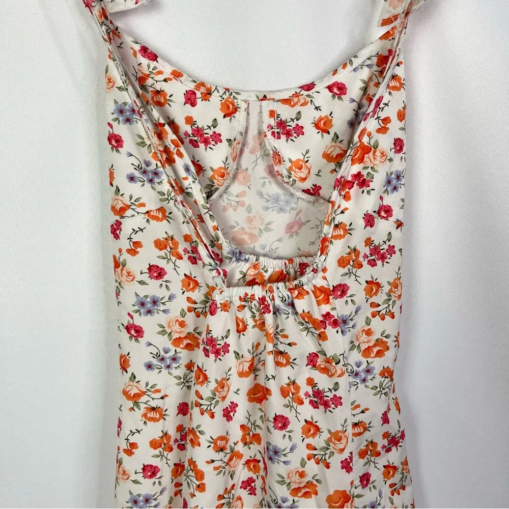 Boutique White Orange & Blue Floral Ruffle Sleeve Mini Dress S - Image 4