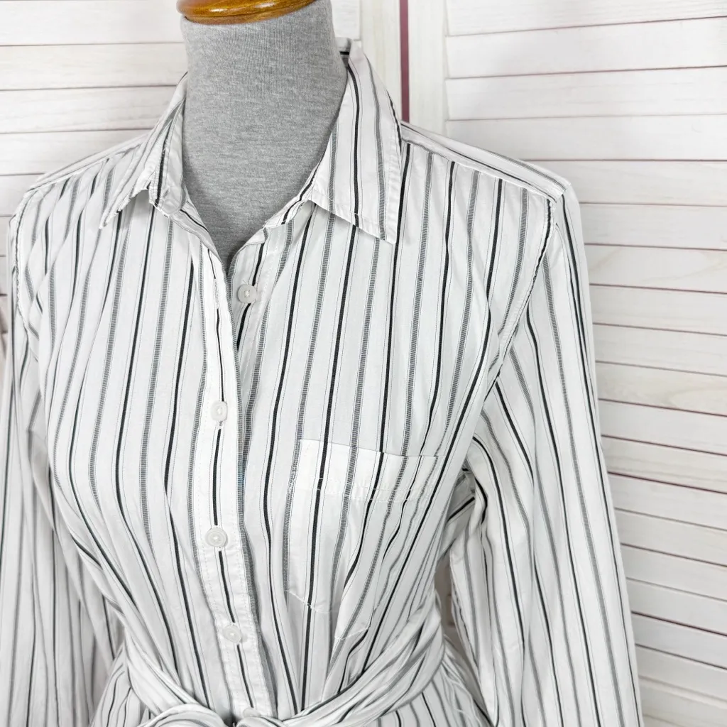 J. Crew Classic Fit Striped Cotton‎ Poplin Belted Shirt Dress White Black 10 - Image 5