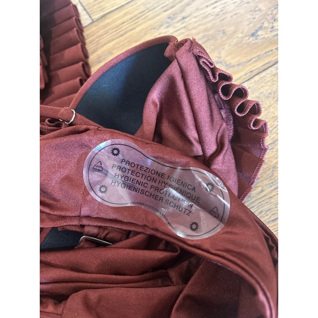 Andrea Iyamah Nisi One Shoulder Ruffle One Piece Swimsuit Chocolate Womens Size - Image 12