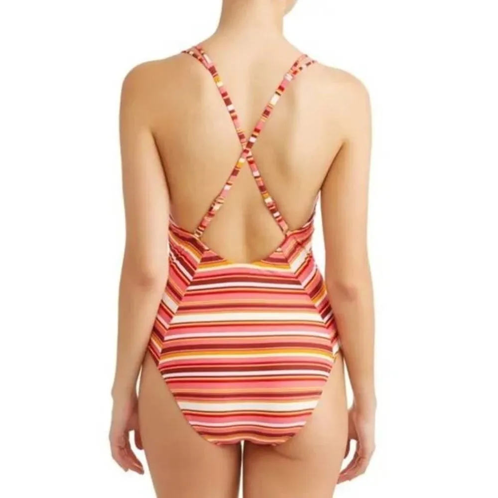 NWT ~ NOBO NO BOUNDARIES Coral Orange Striped Swimsuit ~ Women's Juniors 15 / 17 - Image 2