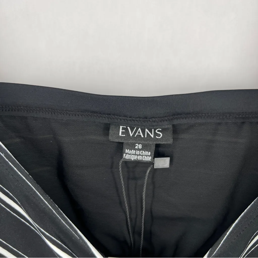 Evans Black Stripe Print Tankini Top Womens Size 26 PLUS Flyaway Print V Neck Black - Image 4