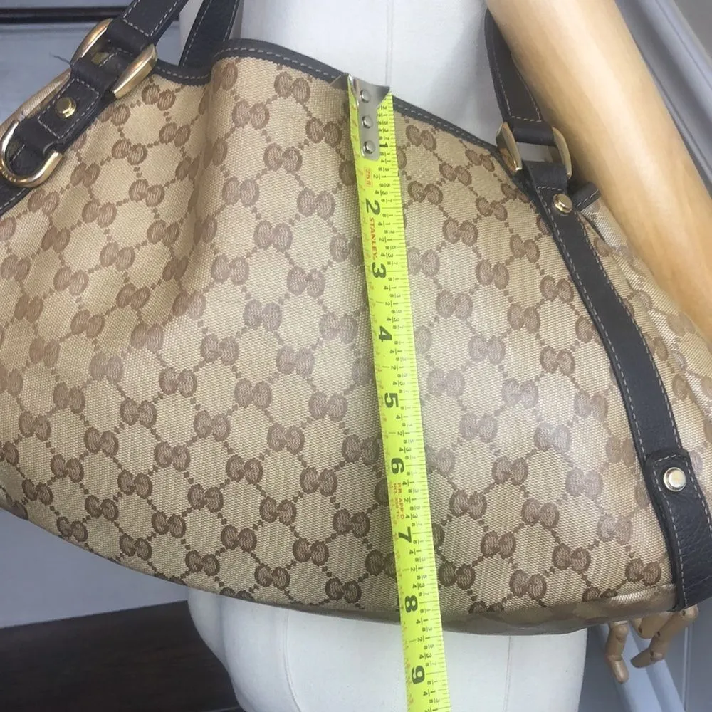 Vintage  Crystal Abbey Coated Canvas Brown Leather Handles D Ring Shoulder Bag - Image 11