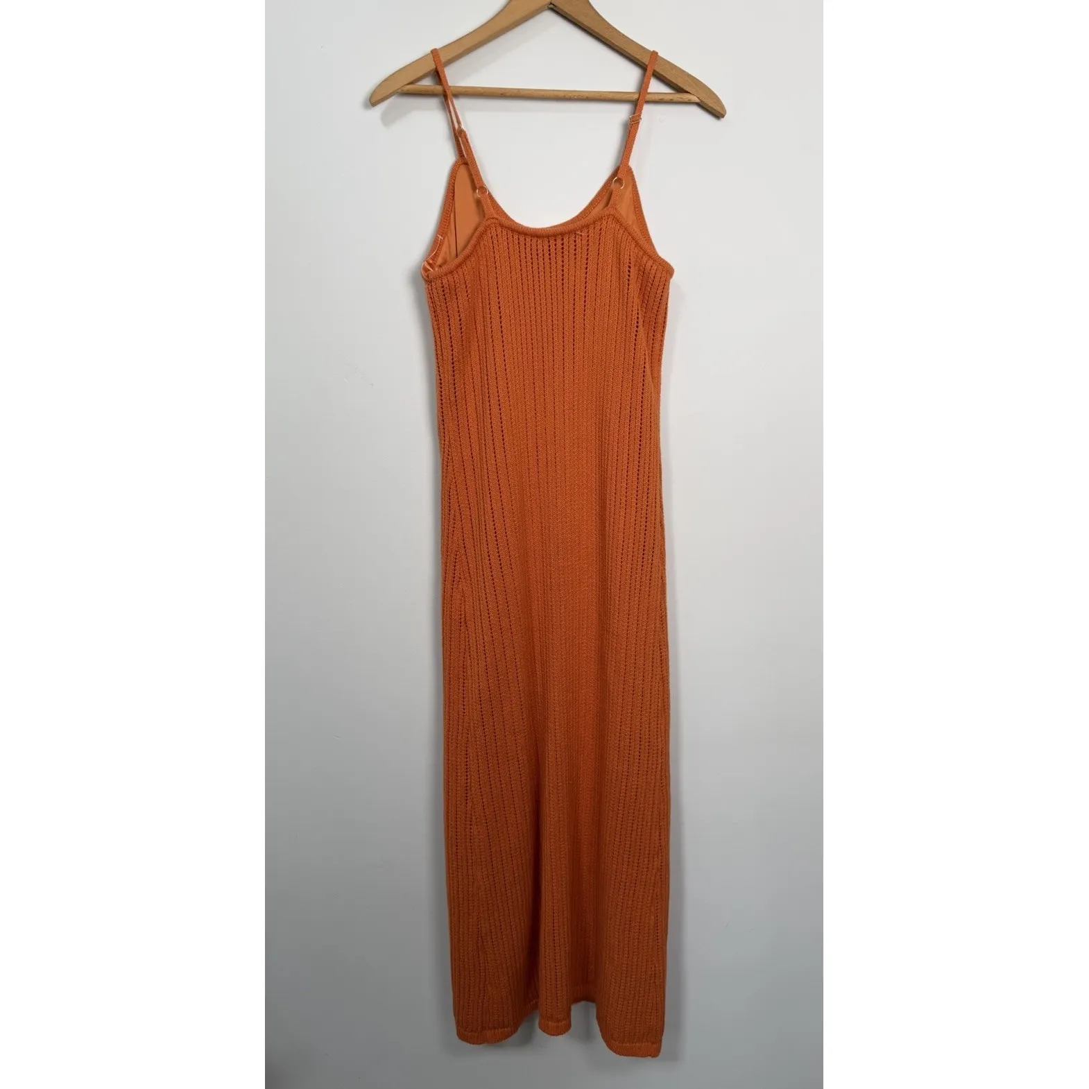Freshman‎ 1996 Orange Brown MIDI Sweater Dress Size Large Spaghetti Strap Knit - Image 3