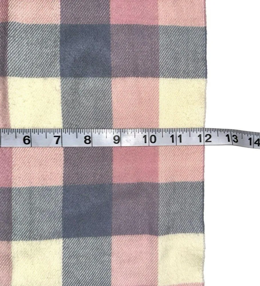 Plaid Pink Blue Cashmere Fringe Scarf Made In Scotland 68x12 - Image 3
